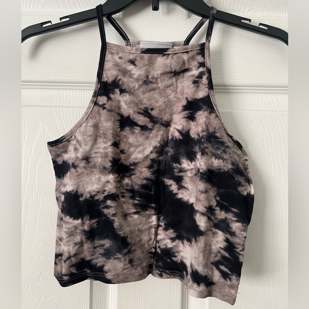 Nollie Women’s Black and Mauve Tie Dye Sleeveless Fitted Tank Top